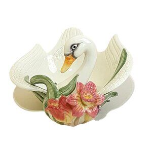Fitz & Floyd Swan Bowl "Tulip Swan" collection Spring Easter Tulips Discontinued